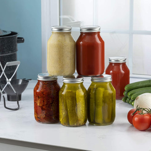 Glass Regular Mouth Mason Jars, 32 Ounce Glass Jars with Silver Metal Airtight Lids for Meal Prep, Food Storage, Canning, Drinking, Overnight Oats, Jelly, Dry Food, Spices, Salads, Yogurt (6 Pack)