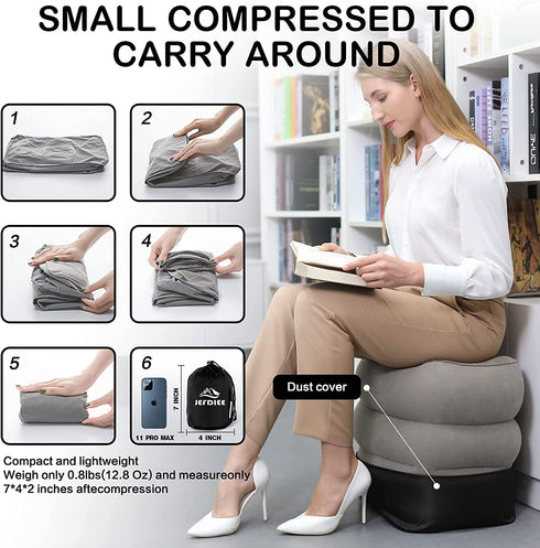 JefDiee Inflatable Travel Foot Rest Pillow, Kids Airplane Bed, Adjustable 3 Layers Height Leg Rest Pillow, Adults Travel Essentials Great for Airplane, Office, Home, Trains, Cars