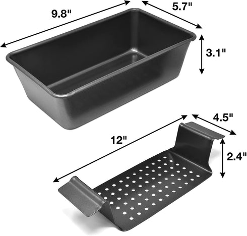 PERLLI Nonstick Meat Loaf Pan Bread Pan with Insert, 2-Piece Healthy Meatloaf Pan Set, Grey