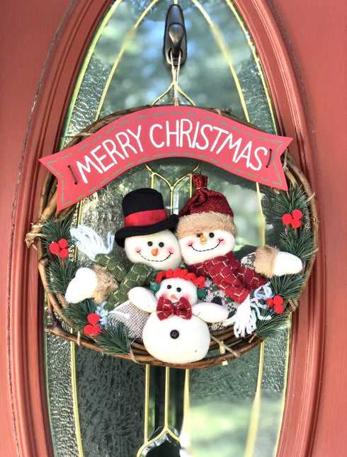 Nature's Nectar Merry Christmas Wreath Home Kitchen Wall Hanging with Snowman, Santa, Doll, & Pine Leaves Decorative Ornament Plastic & Rattan Party Décor Door Hanger Artificial Fall for All Season