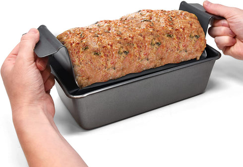 PERLLI Nonstick Meat Loaf Pan Bread Pan with Insert, 2-Piece Healthy Meatloaf Pan Set, Grey