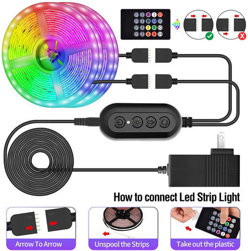 Led Strip Lights,60ft Led Light Strip Music Sync Color Changing RGB Led Strip Built-in Mic,Bluetooth App Control LED Tape Lights with Remote,5050 RGB Rope Light Strips