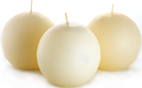 Set of 3 Sphere Ball Candles 3" Unscented Handpoured for Weddings, Home Decoration, Church, Restaurant, Spa, Smokeless Cotton Wick - Ivory