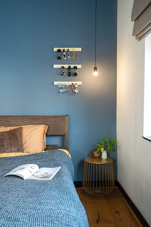 Mkono Wall Mounted Sunglasses Storage Organizer Wood Modern Simple Eyeglasses Display Holder Eyewear Glasses Hanging Rack for Entryway Living Room Bedroom, 3 Pack, White