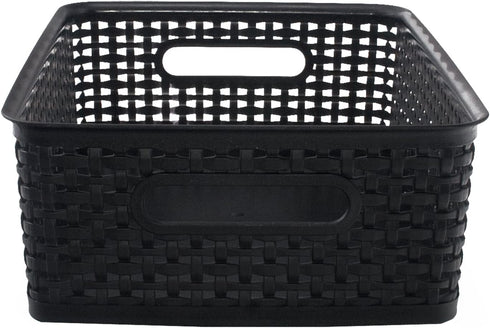 Advantus Plastic Weave Bins, Medium, Black, Pack of 2,40327