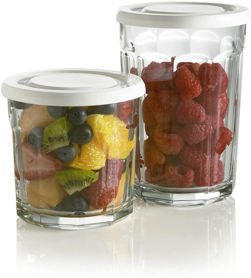 Luminarc Working 21-Ounce Storage Jar/Cooler with Lids, Set of 4 Tumbler Glasses, Clear