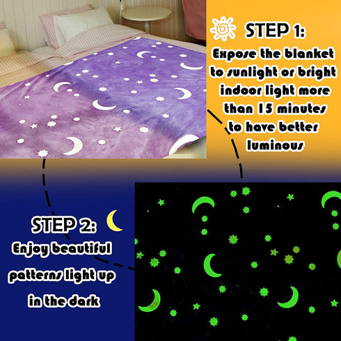 Glow in The Dark Blanket,Galaxy Stars Pattern Throw Blanket Green Fleece Blankets for Boys Girls Baby Teens Grandkids Birthday Gift,Cozy Fuzzy Plush Kids Blanket (60"x40", Purple)
