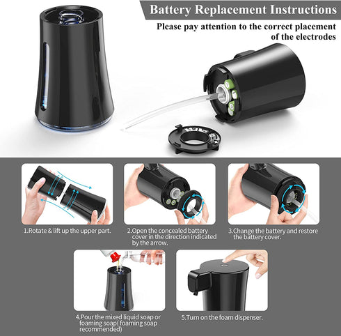 Improved Automatic Foaming Soap Dispenser Touchless Auto Foam Dispenser Black,Foaming Auto Soap Dispenser Battery Operated, 350ml/12Oz Touch Free Foam Soap Dispensers