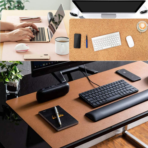 Aothia Office Desk Pad, Natural Cork & PU Leather Dual Side Large Mouse Pad, Laptop Desk Table Protector Writing Mat Easy Clean Waterproof for Office Work/Home/Decor (White,31.5" x 15.7")
