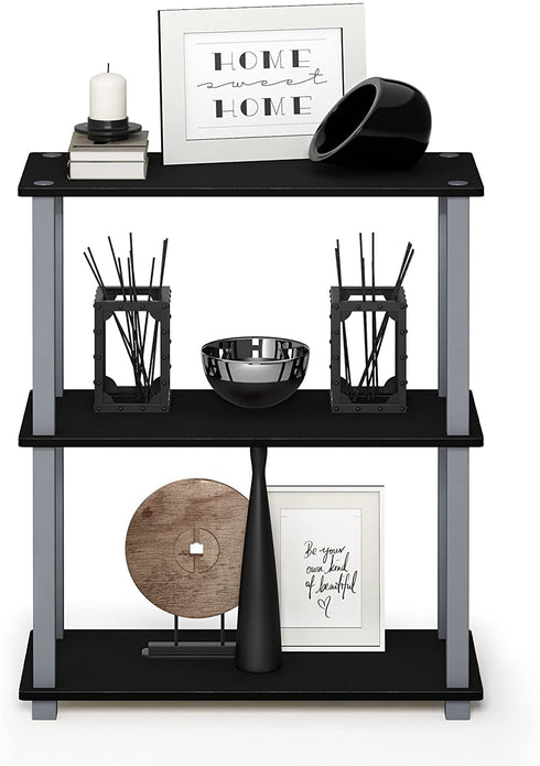 Furinno Turn-S-Tube 3-Tier Compact Multipurpose Shelf Display Rack with Square Tube, Black/Grey