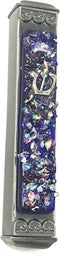 Sparkling Art Glass Mezuzah - 3.5 Inch - Easy Mount - Weatherproof Metal Case - Gift Box and Non-Kosher Scroll Included - Hand Made in USA by Tamara Baskin Art Glass (Blue)