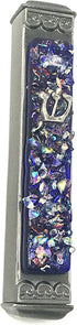 Sparkling Art Glass Mezuzah - 3.5 Inch - Easy Mount - Weatherproof Metal Case - Gift Box and Non-Kosher Scroll Included - Hand Made in USA by Tamara Baskin Art Glass (Blue)