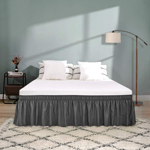 RIMELA Bed Skirt Wrap Around Elastic Dust Ruffles Solid Color Wrinkle and Fade Resistant with Adjustable Elastic Belt Easy to Install Dark Gray for Queen Size 18 Inch Drop
