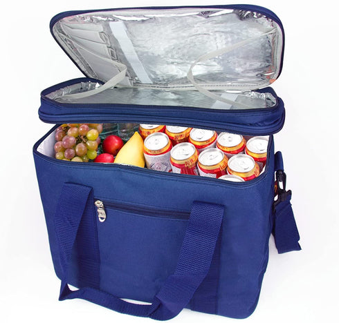 BLBL Insulated Cooler Bag,Collapsible fresh-keeping Bag, large Shopping Bags, Hot & Cold Food Delivery lunch lightweight, washable, Suitable for Camping, Picnic& Beach, Blue