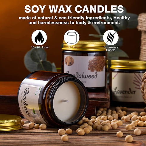 Scented Candles, Soy Wax Candles Gift Set, Jar Candles for Women, Premium Long Lasting Aromatherapy Candles for Home Birthday Holiday Party, 6 Pack