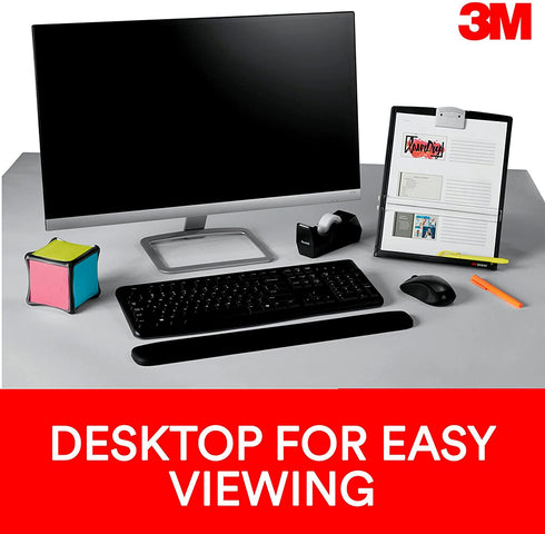3M Desktop Document Holder Copy Holder, Adjustable Clip Holds Portrait and Landscape Documents for Easy Viewing, Bottom Ledge Has Lip to Keep up to 150 Sheets Securely in Place, Black (DH340MB)
