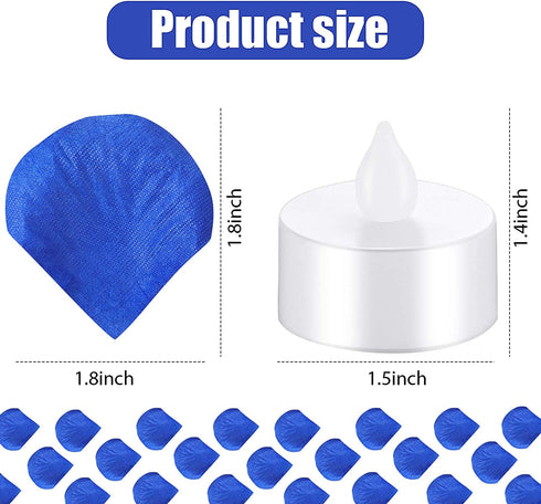 1000 Pieces Artificial Fake Rose Petals with 24 Pieces Flameless LED Tea Lights Candles for Romantic Night, Valentine's Day, Wedding Flower Decoration, Anniversary, Honeymoon (Blue)