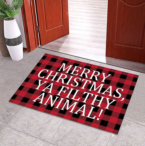DAYLIPILLOW Red Black Buffalo Check Plaid Doormat - Merry Christmas Ya Filthy Animal Doormat Welcome Outdoor Door Mat 23.6" x 15.7"
