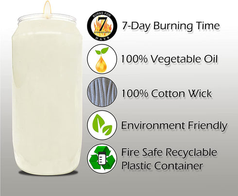 Hyoola 7 Day White Prayer Candles, 3 Pack - 6" Tall Pillar Candles for Religious, Memorial, Party Decor, Vigil and Emergency Use - Vegetable Oil Wax in Plastic Jar Container