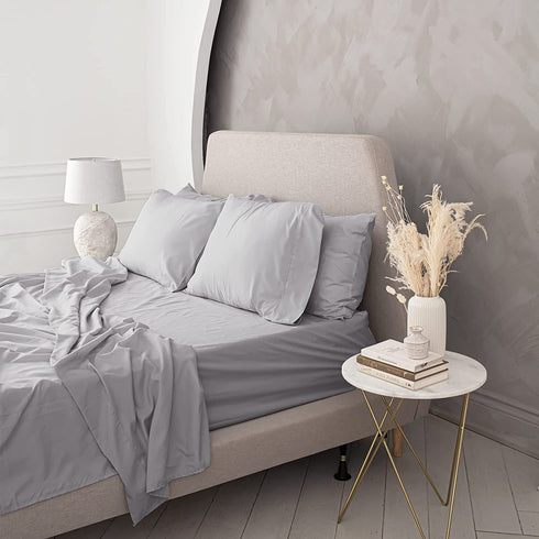 Everspread Bed Sheets (4 Piece Sheet Set), Queen Size, Light Gray. Ultra-Soft & Breathable. Luxury Bedding. Deep Pockets - Fits Mattresses up to 16 inches. Wrinkle & Fade Resistant