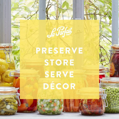 Le Parfait Super Jar - 1L French Glass Canning Jar w/Round Body, Airtight Rubber Seal & Glass Lid, 32oz/Quart (Single Jar) Stainless Wire