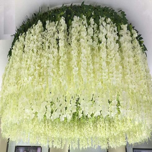 Lmeiosn 12 Pack Artificial Fake Wisteria Vine, 3.6 Feet Wisteria Hanging Garland Flowers, Silk Garland Flowers Ratta Long Bush Flowers String for Wedding Party Garden Greenery Home Wall Decor, White
