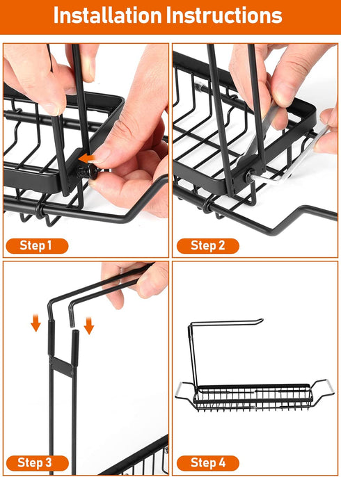Sponge Holder for Kitchen Sink, Telescopic Sink Storage Rack, SUS304 Stainless Kitchen Sink Organizer, Rust Proof Water Proof, Larger Sink Brush Holder, No Drilling,Black
