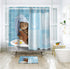 Riyidecor Funny Bathing Cat Shower Curtain 72Wx72H Kids Cute Cartoon Animal Kitten Yellow Rubber Duck Head 12 Pack Plastic Fabric Hooks Wrapped Bath Towel Blue Decor Fabric Polyester