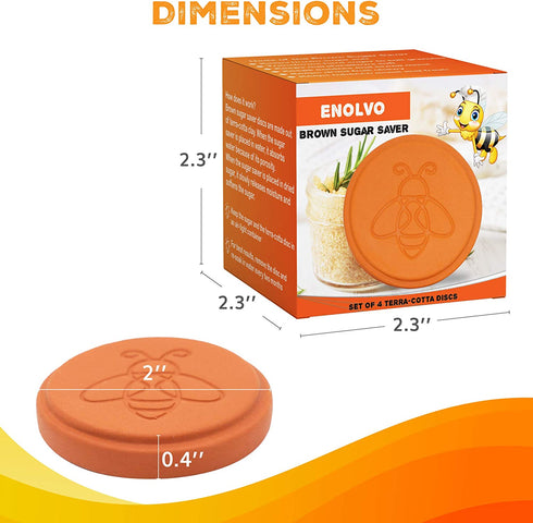 Enolvo Brown Sugar Keeper Bee - Terra Cotta Brown Sugar Saver, Brown Sugar Disc to Maintain Food Moisture, Brown Sugar Softener Stone, Humidifying Hydrostone (Orange Box)