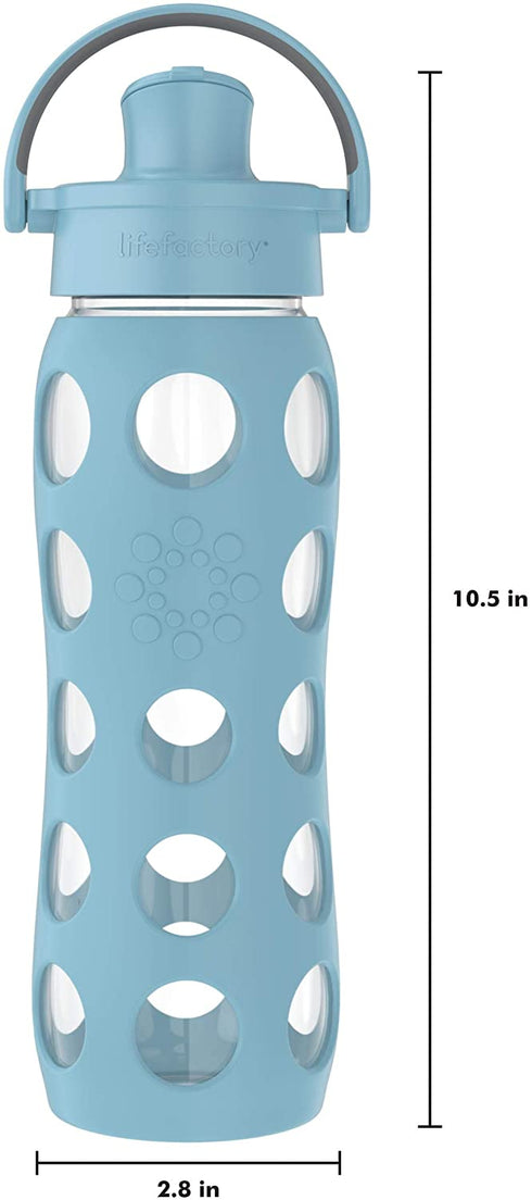 Lifefactory 22-Ounce Glass Water Bottle with Active Flip Cap and Protective Silicone Sleeve, Denim