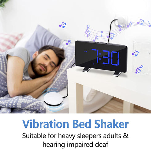 Extra Loud Alarm Clock with Bed Shaker,7.4 Inch Digital Clocks Large Display,with Night Light,USB Charger Port,Adjustable Volume/Dimmer,for Heavy Sleepers Hearing Impaired Deaf Teens Bedroom