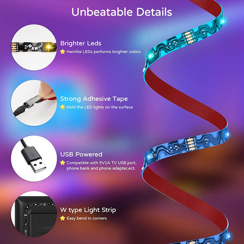 TV LED Backlight 65 Inch TV, Hamlite 15Ft USB Led Lights for TV Backlight Customized Covers 4/4 Sides of 60-65" TVs Mood Light with RF Remote,TV Lights Behind for Gaming Room Lights, TV Bias Light Kit