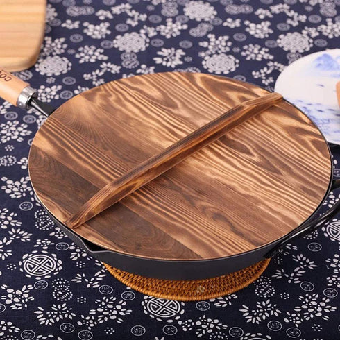 XIAOSI Wooden Kitchen Accessories Handmade Anti-Overflow Cookware Part Fir Wood Pot Lid Pan Lid Iron Pot Cover(30301.6cm)