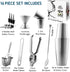 Eatex Bar Set Cocktail Shaker Set - Stainless Steel Bartender Kit, 16 Piece Cocktail Kit, Complete Cocktail Set, Bar Tools: Martini Shaker, Muddler, Cocktail Book, Jigger, Liquor Pourers - Silver