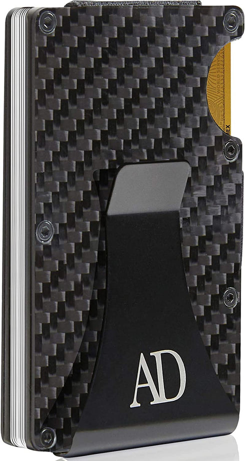 Carbon Fiber Minimalist Wallets For Men - Slim Money Clip Card Holder RFID Blocking Aluminum Metal Case Gifts For Him