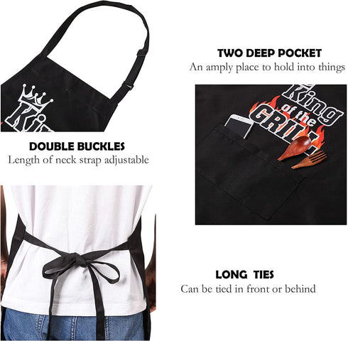 Apron for Men - Funny Mens black kitchen Cooking Chef Aprons for Adults with Pockets Father's Day