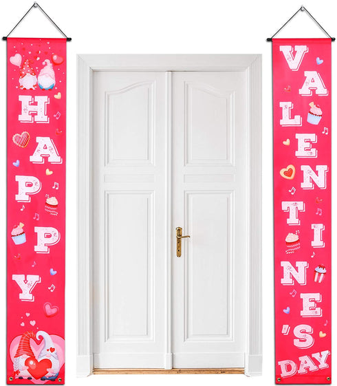 Boao 2 Pieces Valentine's Day Banners Valentine Door Porch Signs Hanging Heart Streamers Pink Valentine's Day Wall Decoration Party Supplies for Valentine's Day Indoor Outdoor Use