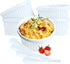 Souffle Dish Ramekins for Baking 12 Ounce (Set of 4, White with 4 Extra Spoons) 12 Oz Ceramic Oven Safe Round Fluted Ramekin Bowl for Desserts Soups Snacks Quiche Appetizers Casserole Creme Brulee