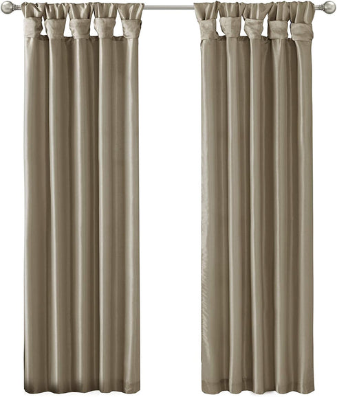 Madison Park Emilia Faux Silk Single Curtain with Privacy Lining, DIY Twist Tab Top, Window Drape for Living Room, Bedroom and Dorm, 50x84, Pewter Brown