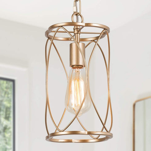 Optimant Lighting Gold Pendant Lighting for Kitchen Island, Modern Cage Hanging Light Fixture for Hallway, Dining Room, Foyer and Bedroom