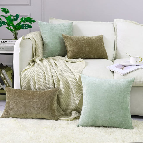 GEGELICA Decorative Throw Pillow Covers Pack of 2 Chenille Farmhouse Pillowcases Soft Solid Pillow Cases for Couch Cushion Sofa Bedroom 20x20 Inch, Sage Green