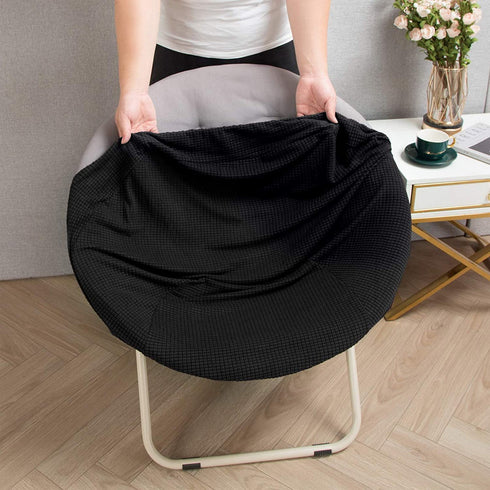 Hoomall Round Saucer Chair Cover Slipcover Only, Stretch Jacquard Moon Chair Slipcovers for Adults Saucer Chair, Removable Spandex Fabric Soft Chair Covers (Black)