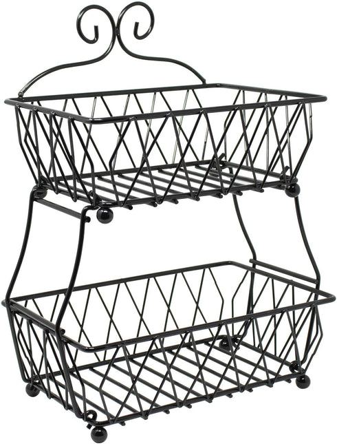 Sorbus Fruit Basket Display Stand, 2-Tier, for Vegetable, Fruit & Bread Counter Storage for Kitchen, Bathroom, Rectangular Antique Metal (Black)