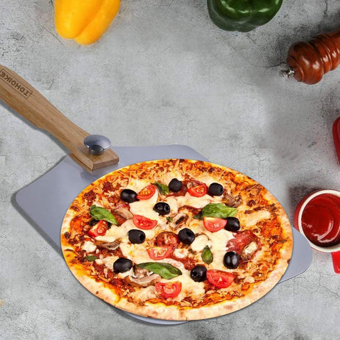 Premium Aluminum Pizza Peel With Foldable Oaken Handle, 12 x 14, Convenient To Store, Good Helper For Baking, Homemade Pizza And Bread