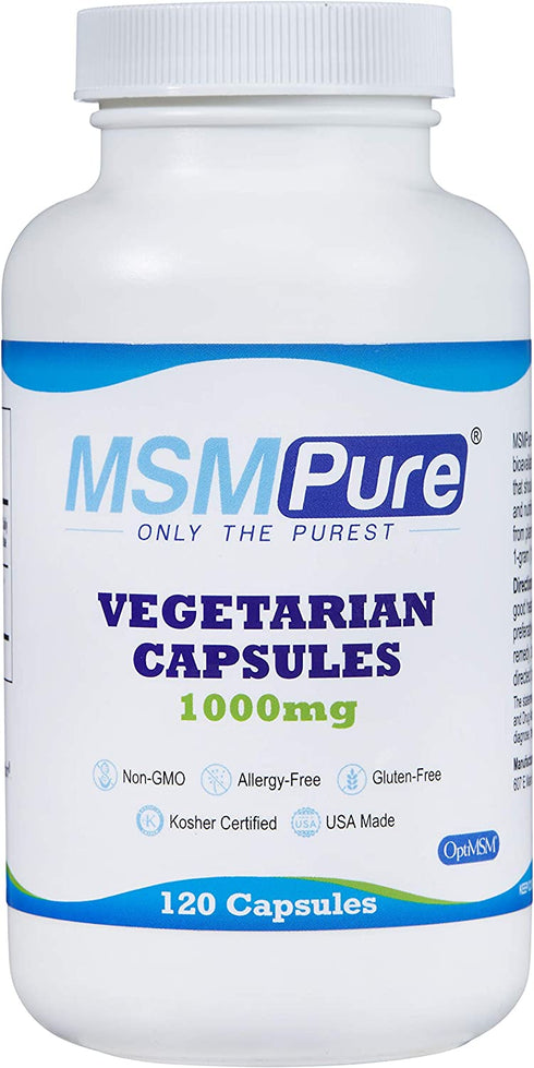 Kala Health MSMPure Vegetarian Capsules, 120 Count, Made with Organic Sulfur Crystals, 99.99% Pure Distilled MSM Supplement, 1,000 mg per Capsule, Made in USA