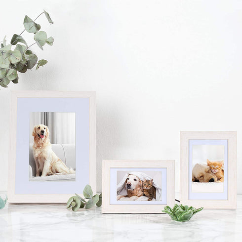 Hongkee 5x7 Picture Frame,Made of Solid Wood and High Definition Glass,Set of 4 Washed White(HK012015-SD5X7-WW(4PK))