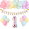 Rainbow Photo Banners kit, Pastel Rainbow 12 Months First Birthday Garland Unicorn Balloons Arch For Baby Girls 1st Birthday Party Decorations