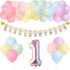 Rainbow Photo Banners kit, Pastel Rainbow 12 Months First Birthday Garland Unicorn Balloons Arch For Baby Girls 1st Birthday Party Decorations