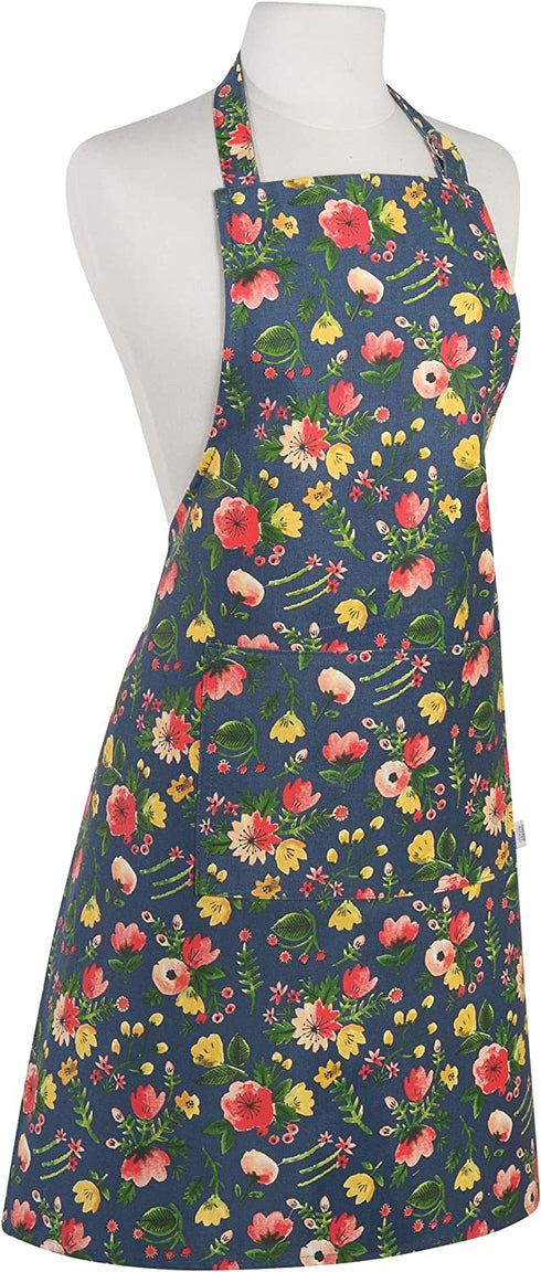 Now Designs Midnight Garden Chef's Kitchen Apron Blue floral, 28 x 32 in