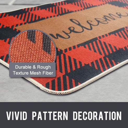 Carvapet Buffalo Plaid Rug Outdoor Indoor Entry Way Front Door Mat 18" x 30" with Non Slip Rubber Backing, Black&Red Welcome